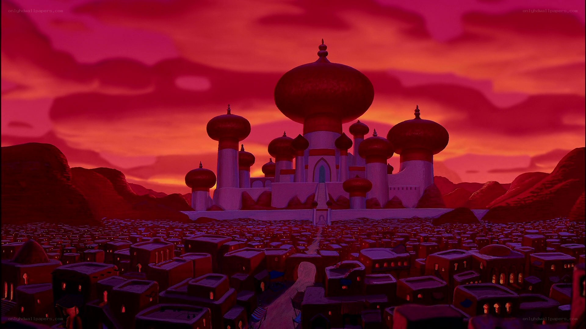 Aladdin's palace at sunset
