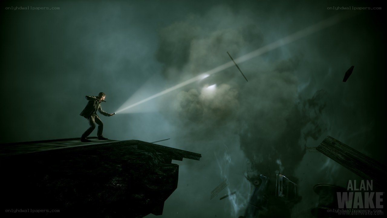 Alan Wake character on a cliff