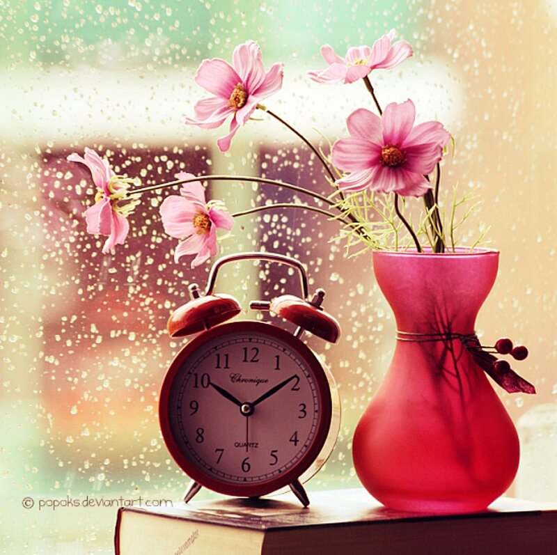 Alarm Clock with Flowers — Pink, Calm