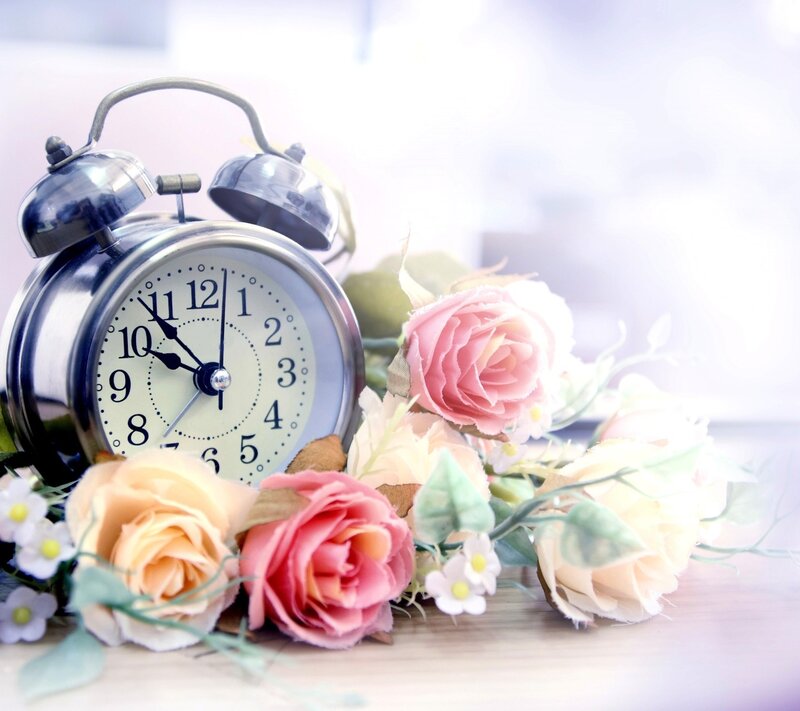 Alarm Clock with Flowers — Pink, Serene, Morning