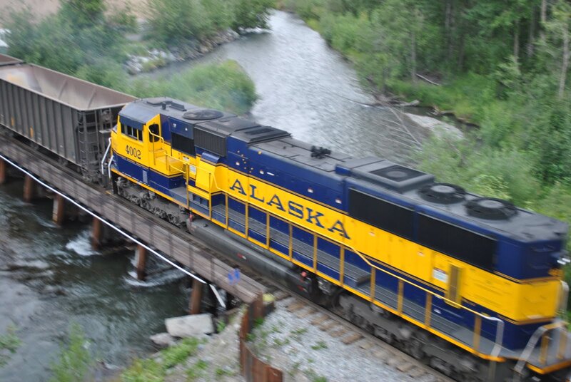 Alaska Train on Bridge