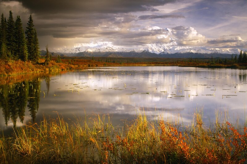 Alaskan lake with mountain reflection