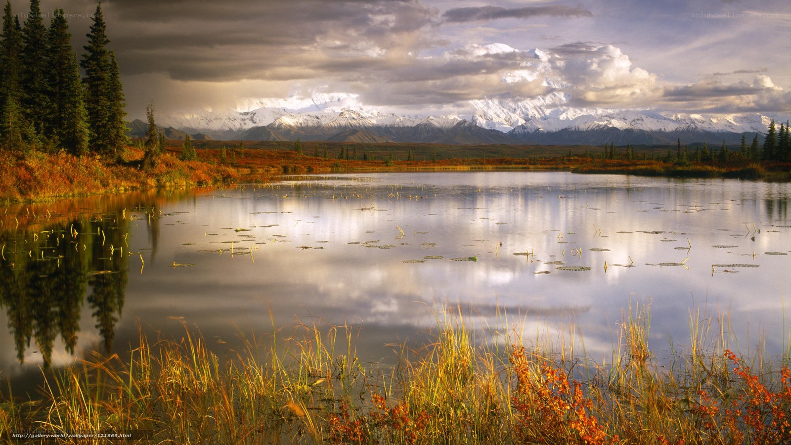 Alaskan lake with mountain reflection