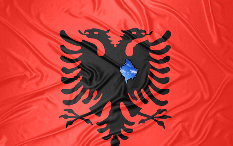 Albanian Flag with Kosovo Map