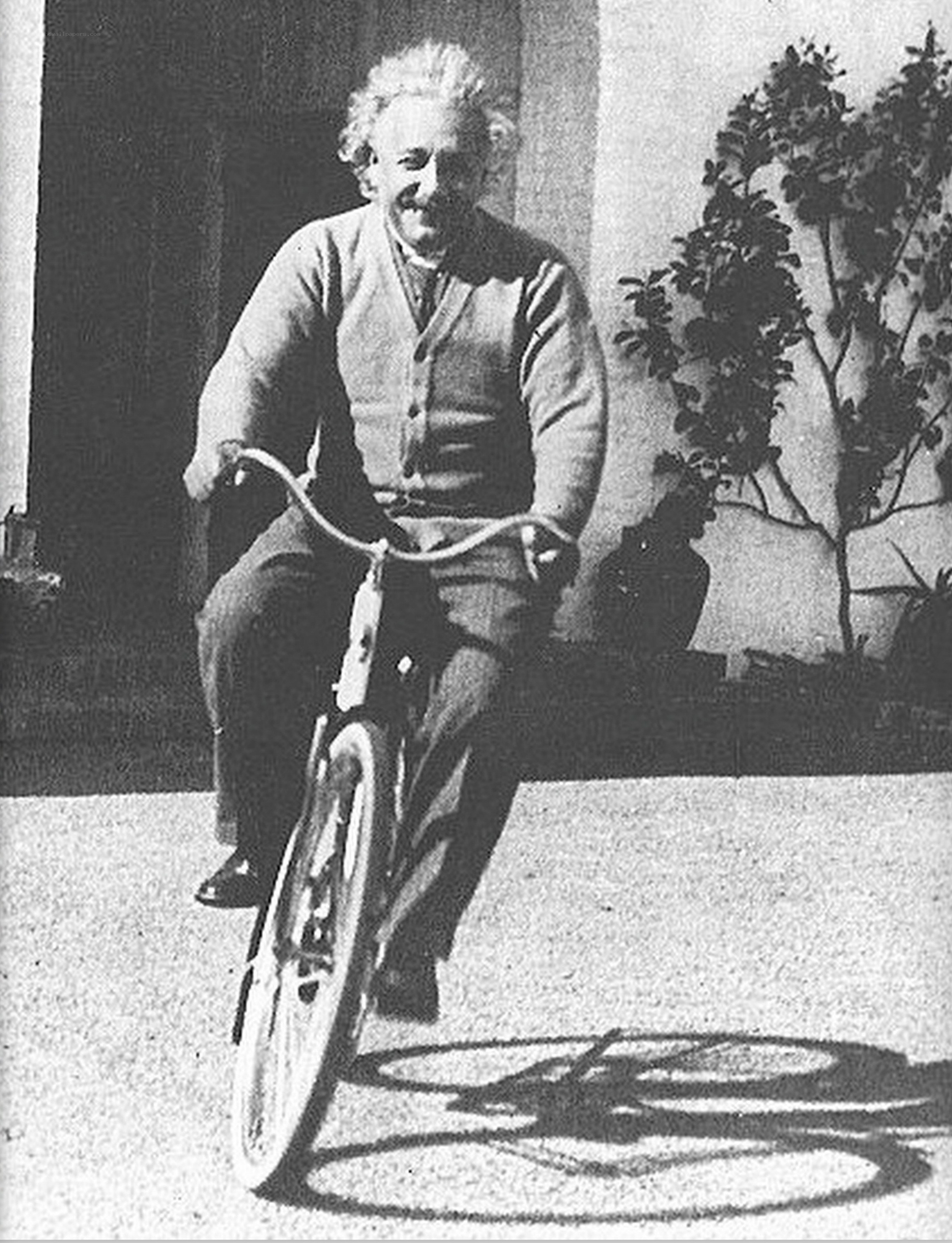 Albert Einstein on a bicycle