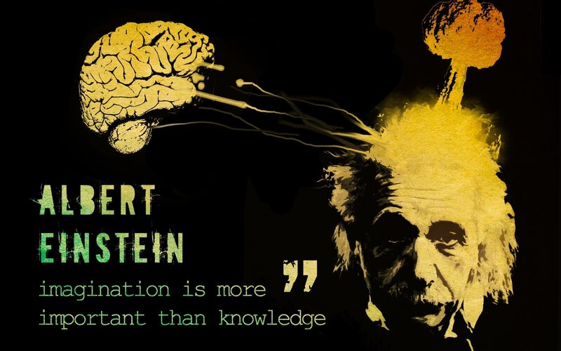 Albert Einstein Portrait — Black, Dramatic, Illustration, Brain