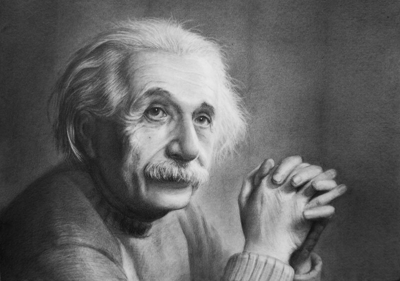 Albert Einstein Portrait — Black, Serious, Illustration
