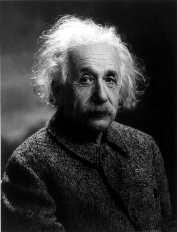 Albert Einstein Portrait — Black, Serious, Photograph, White Hair, Mustache, Coat, White, Gray