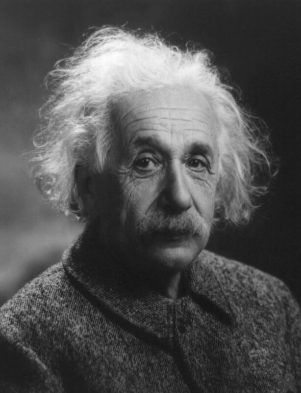 Albert Einstein Portrait — Black, Serious, Photograph, White Hair, Mustache, Coat, White