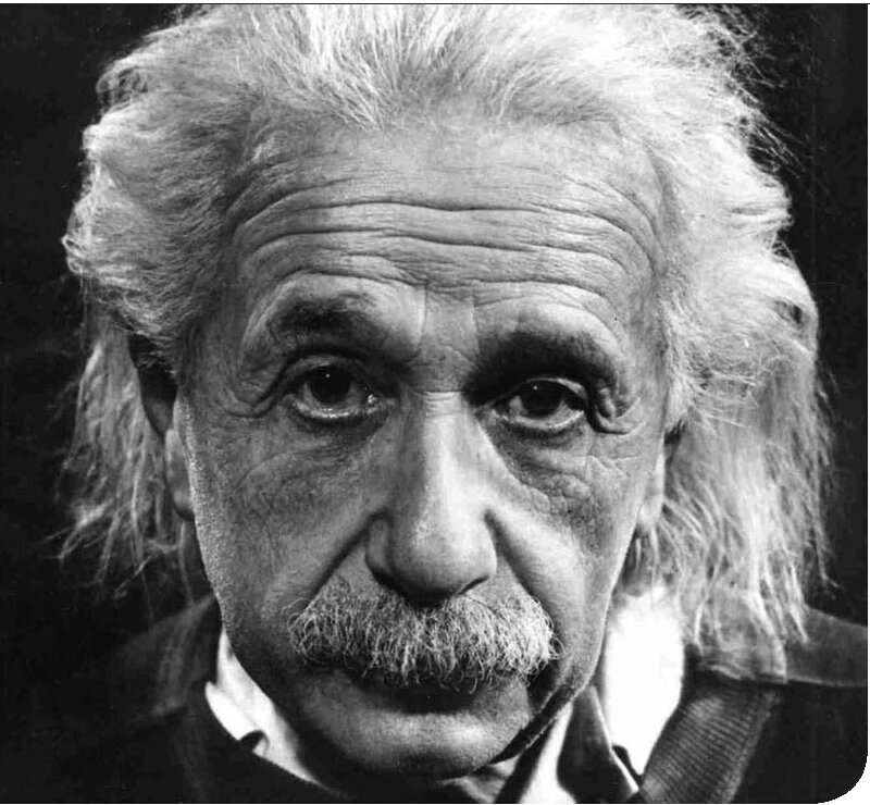 Albert Einstein Portrait — Black, Serious, Photograph, White Hair, Mustache, Wrinkles