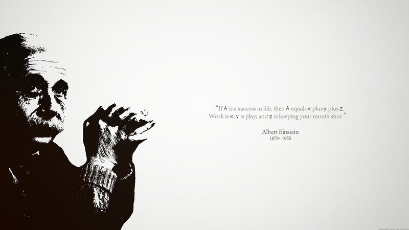 Albert Einstein Portrait — Black, Thoughtful, Illustration, Quote, Hand Gesture