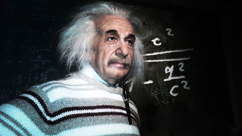 Albert Einstein with equations