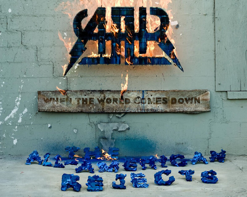 Album cover with burning text