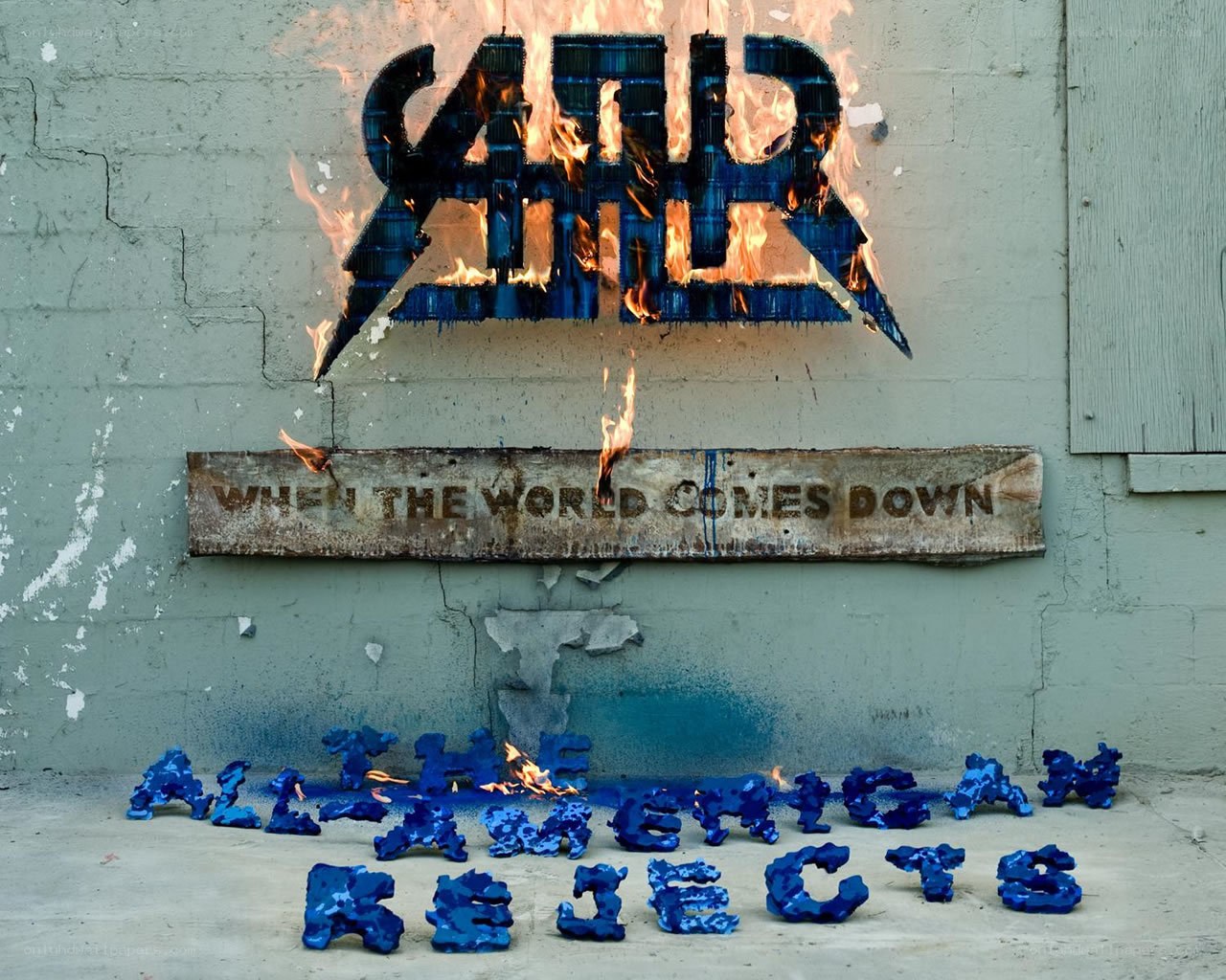 Album cover with burning text