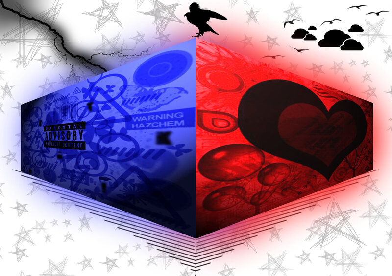 Album cover with heart and warning