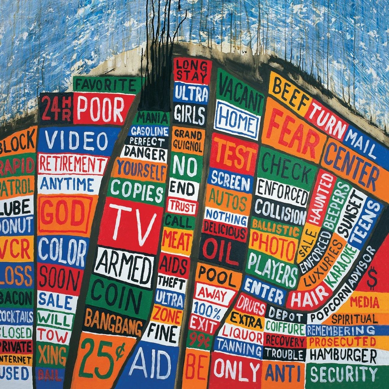 Album cover with text collage