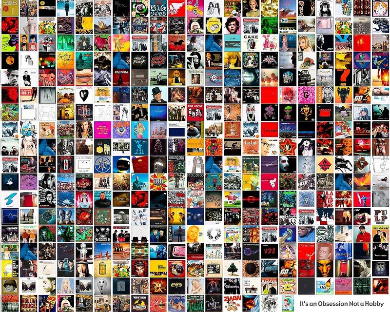 Album Covers Collage — Black, Busy, Illustration, Music