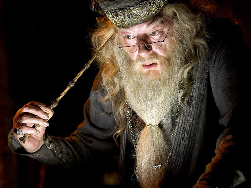 Albus Dumbledore holding wand