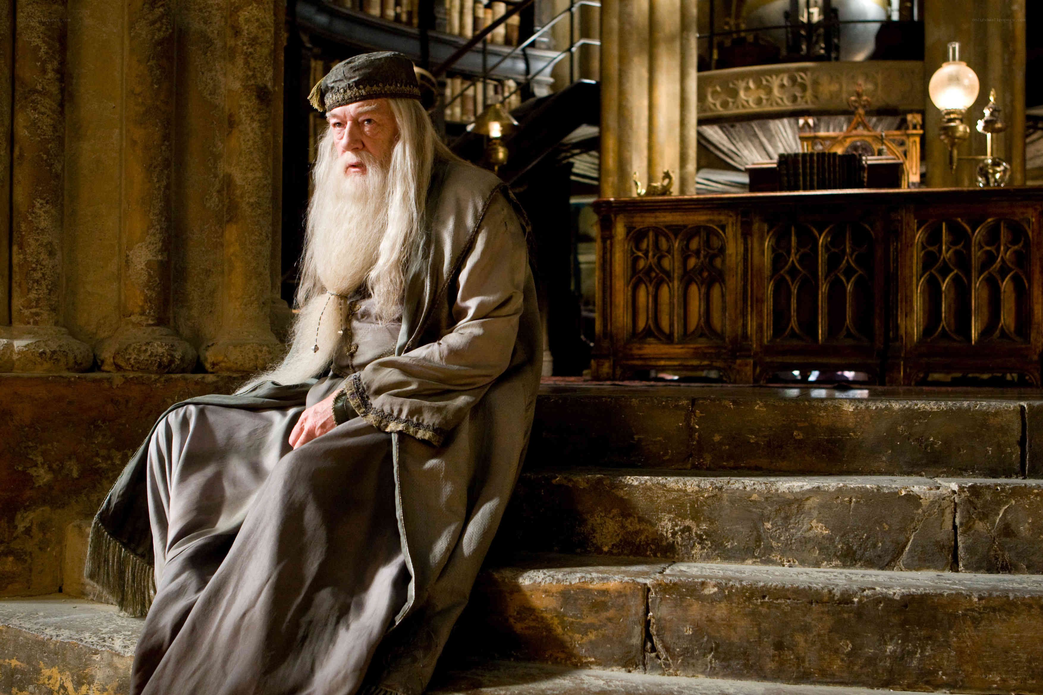 Albus Dumbledore sitting on steps