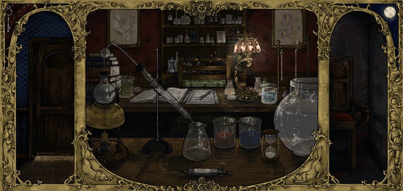 alchemical laboratory scene