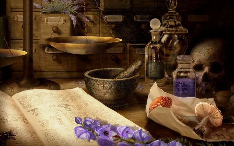 Alchemical laboratory still life