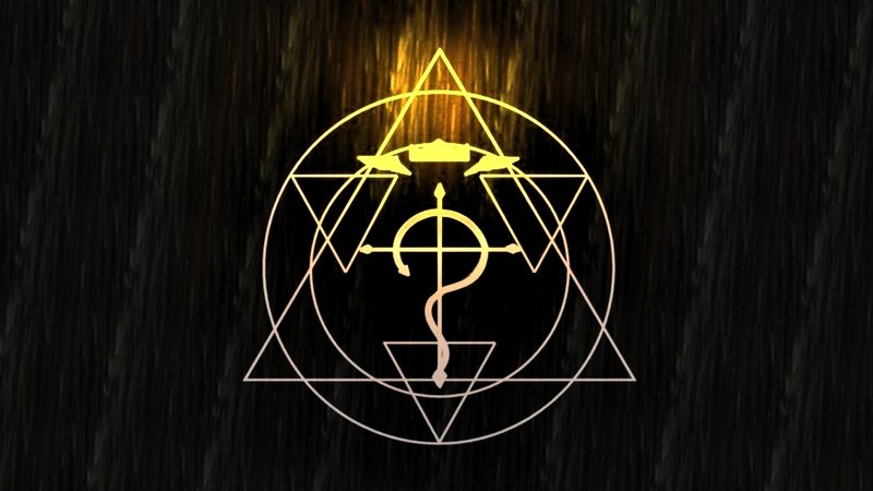 alchemical symbol on dark wood