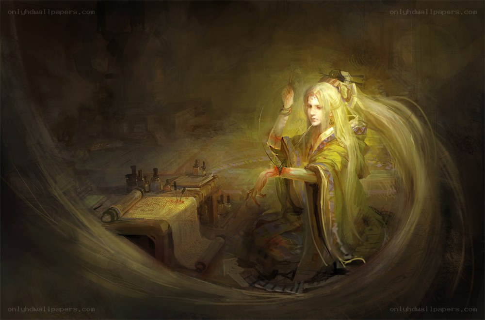 alchemist at work in a dim chamber