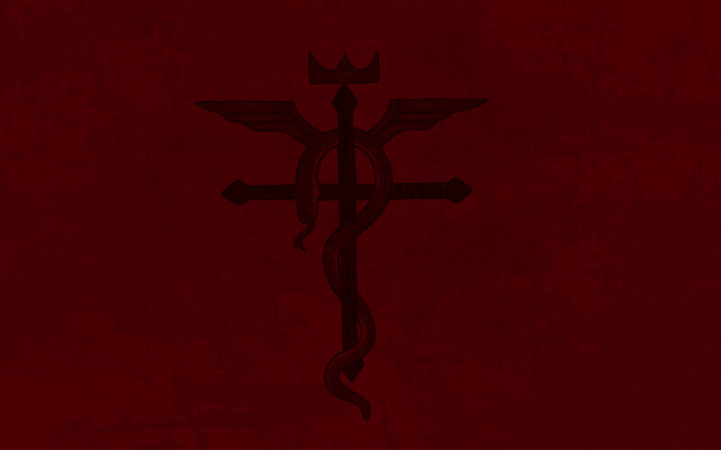 Alchemist's symbol on red background