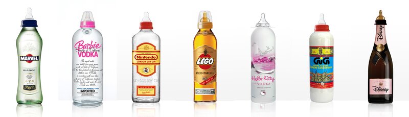 alcohol bottles in baby bottle shapes