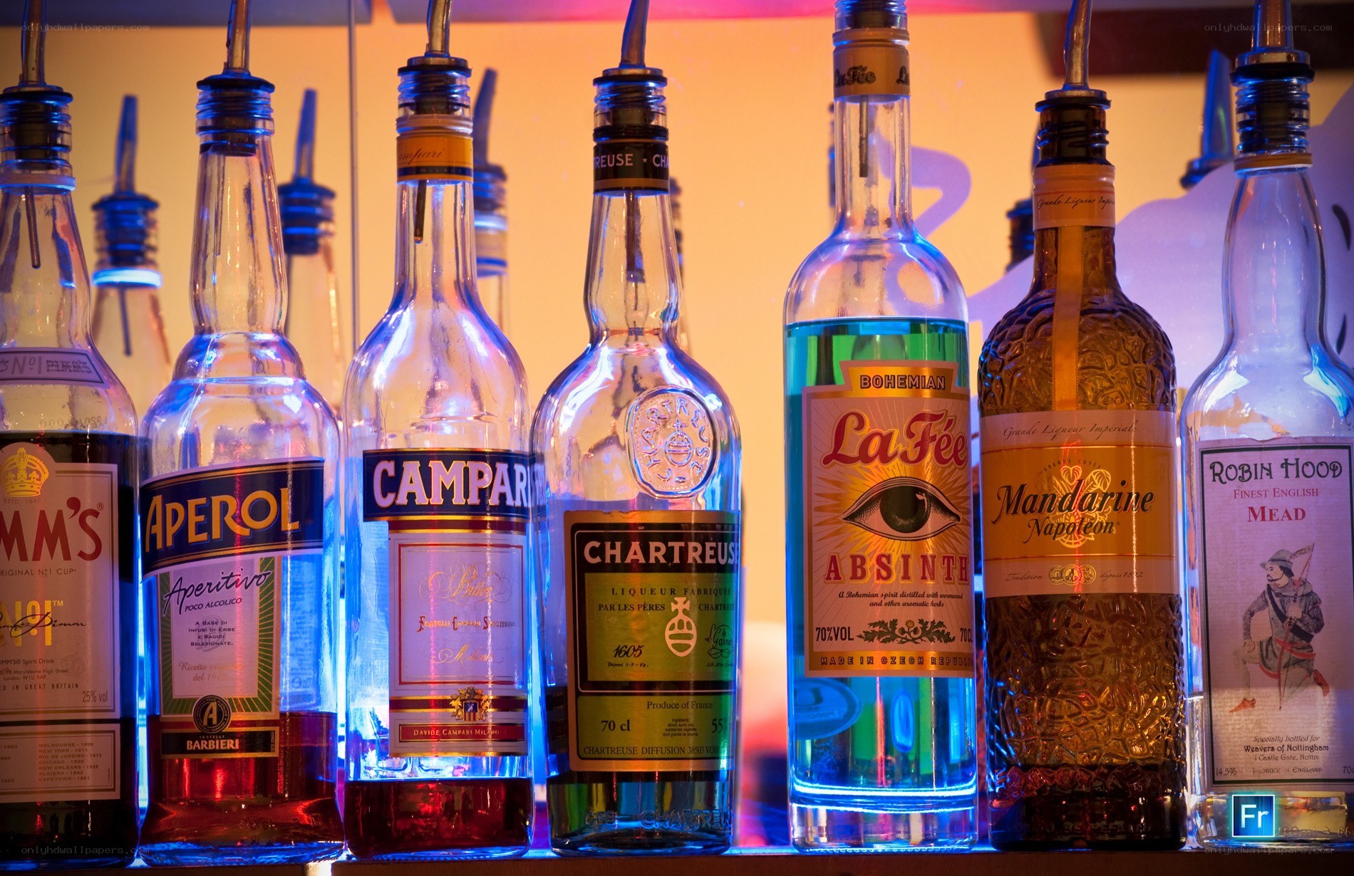alcohol bottles on a bar