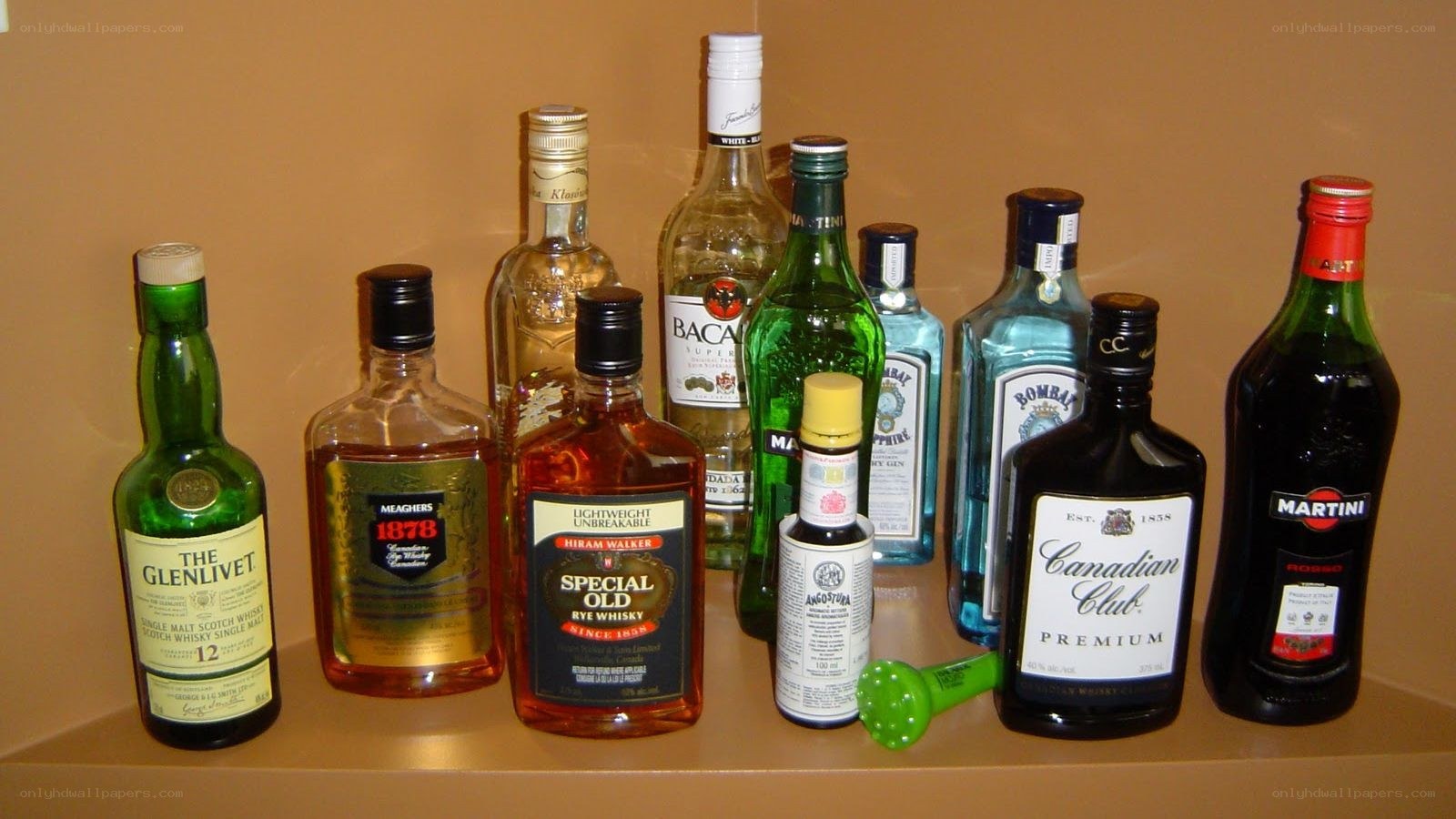alcohol bottles on a shelf