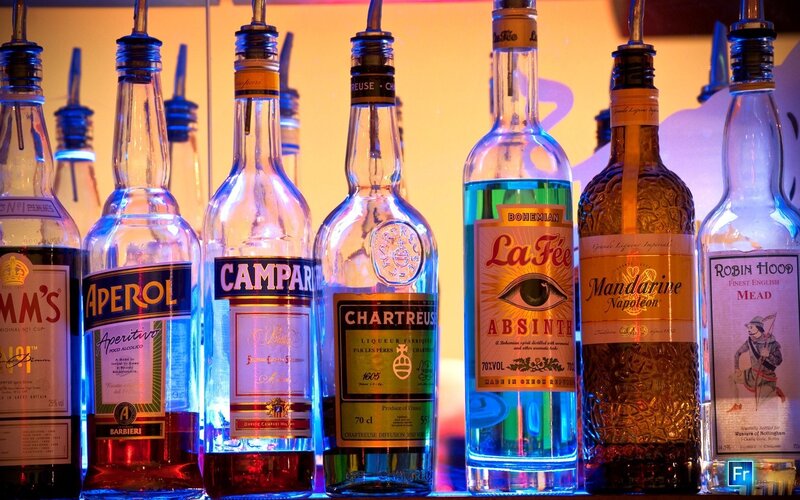 Alcohol Bottles on Shelf