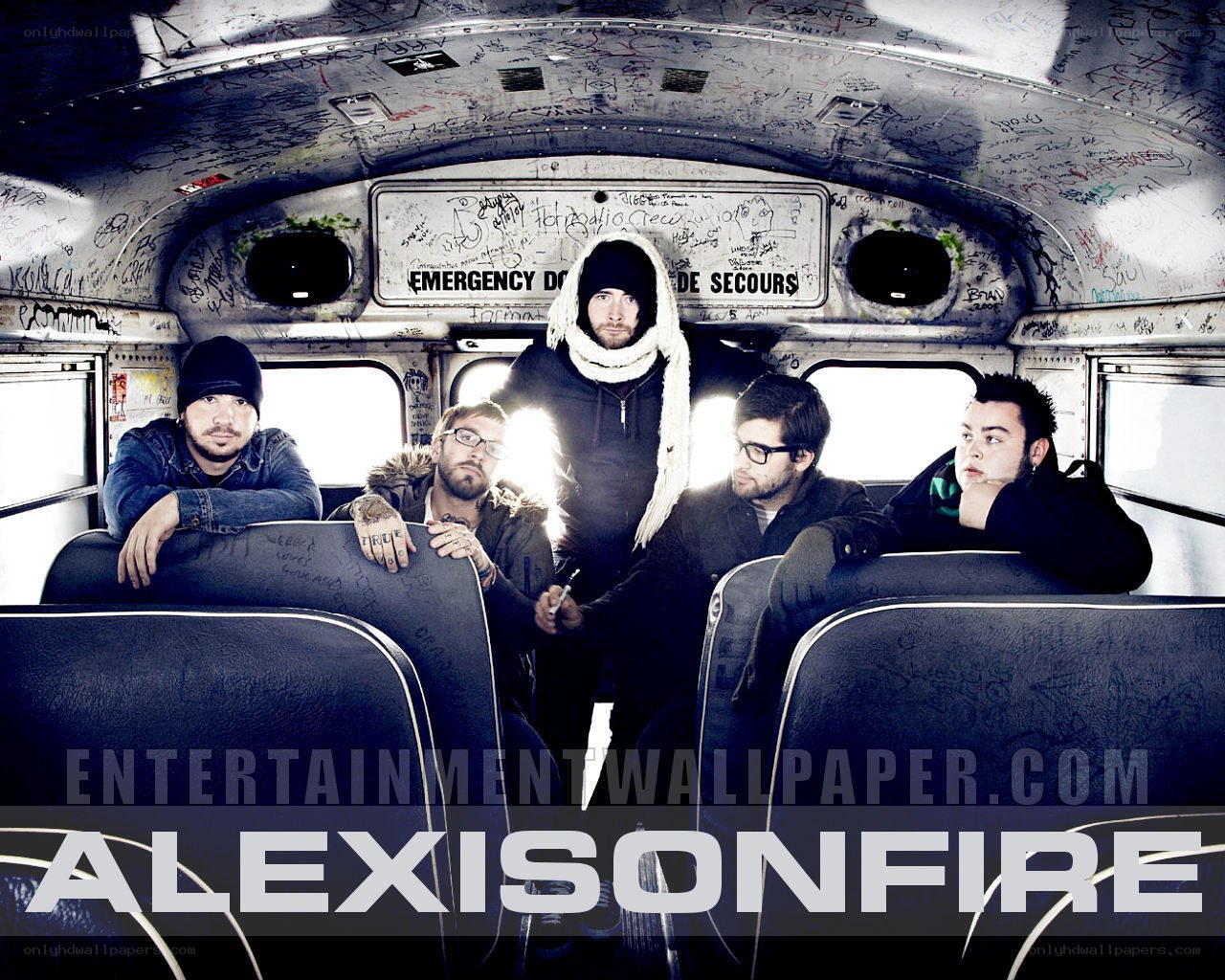 Alexisonfire band in a bus