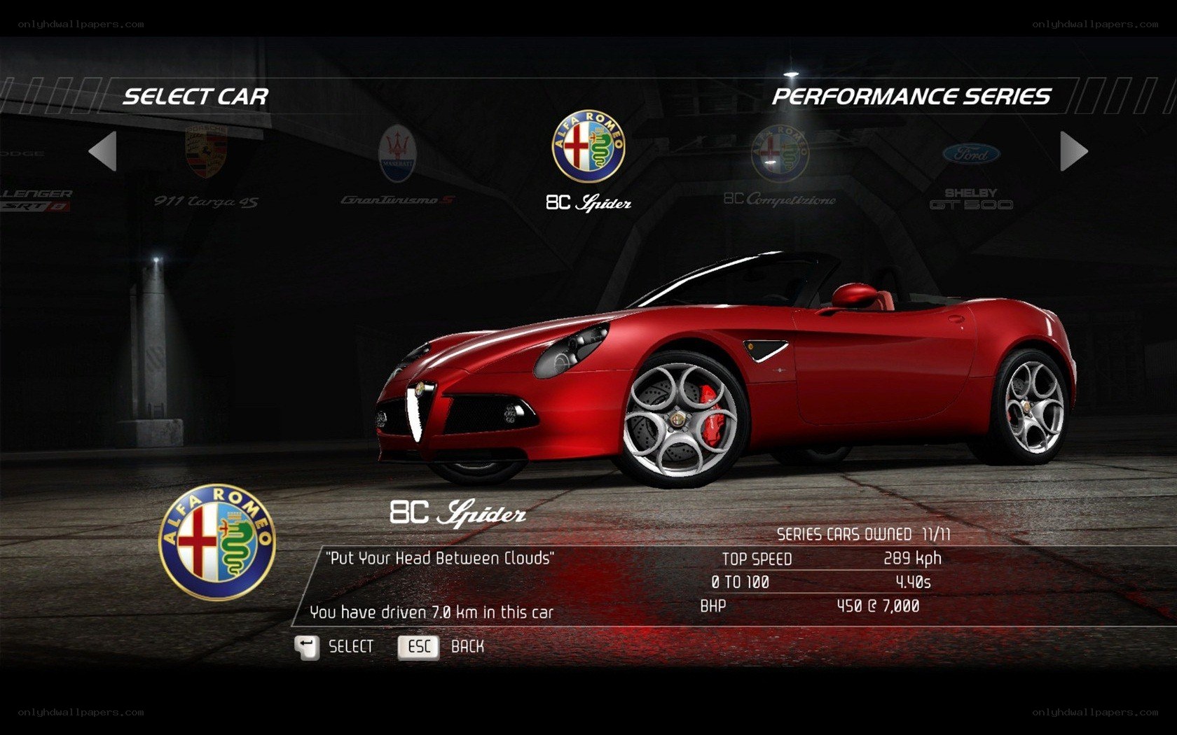 Alfa Romeo 8C Spider car selection
