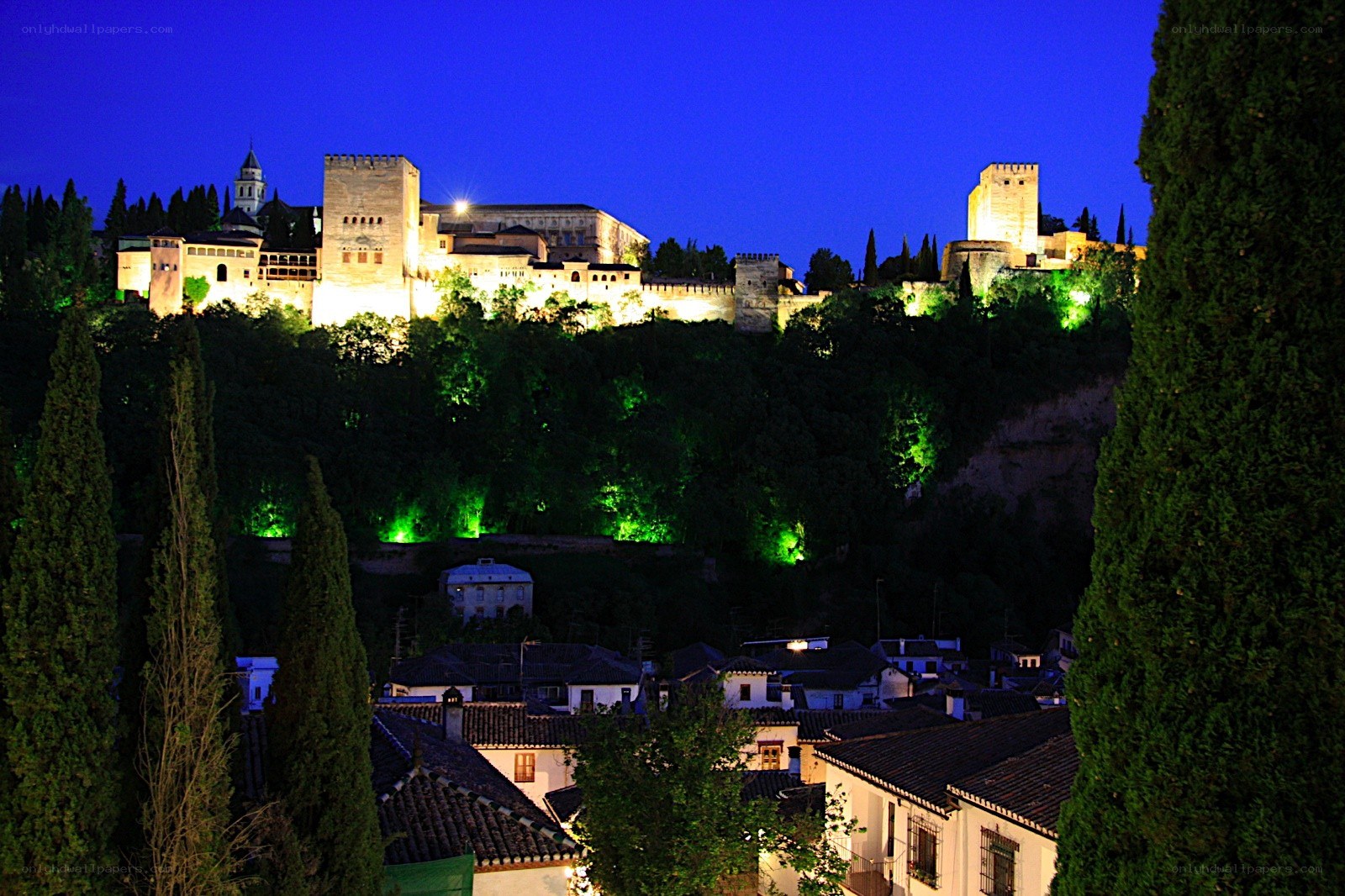 Alhambra at night in Granada