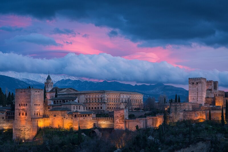 Alhambra Fortress at Dusk — Purple