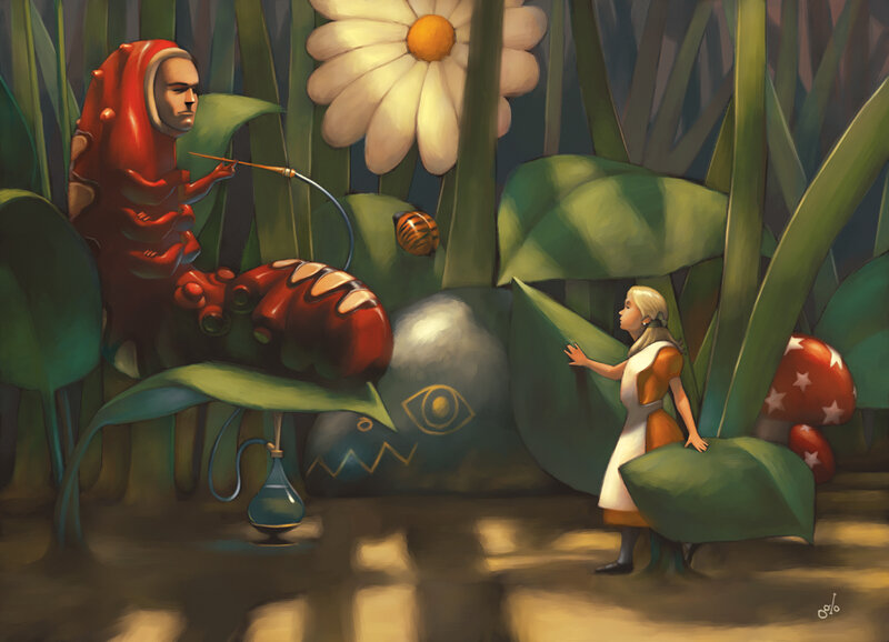 Alice and Caterpillar — Green, Whimsical