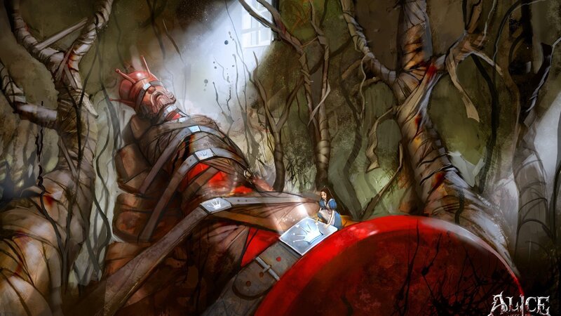 Alice and the giant in a forest