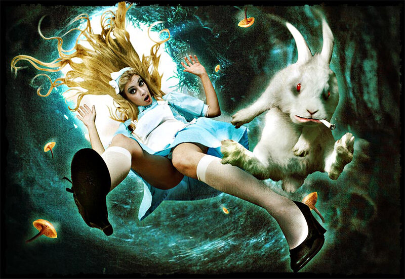 Alice and the White Rabbit falling