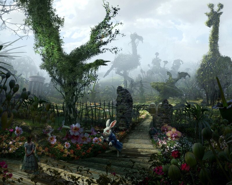 Alice and the White Rabbit — Green, Dreamy