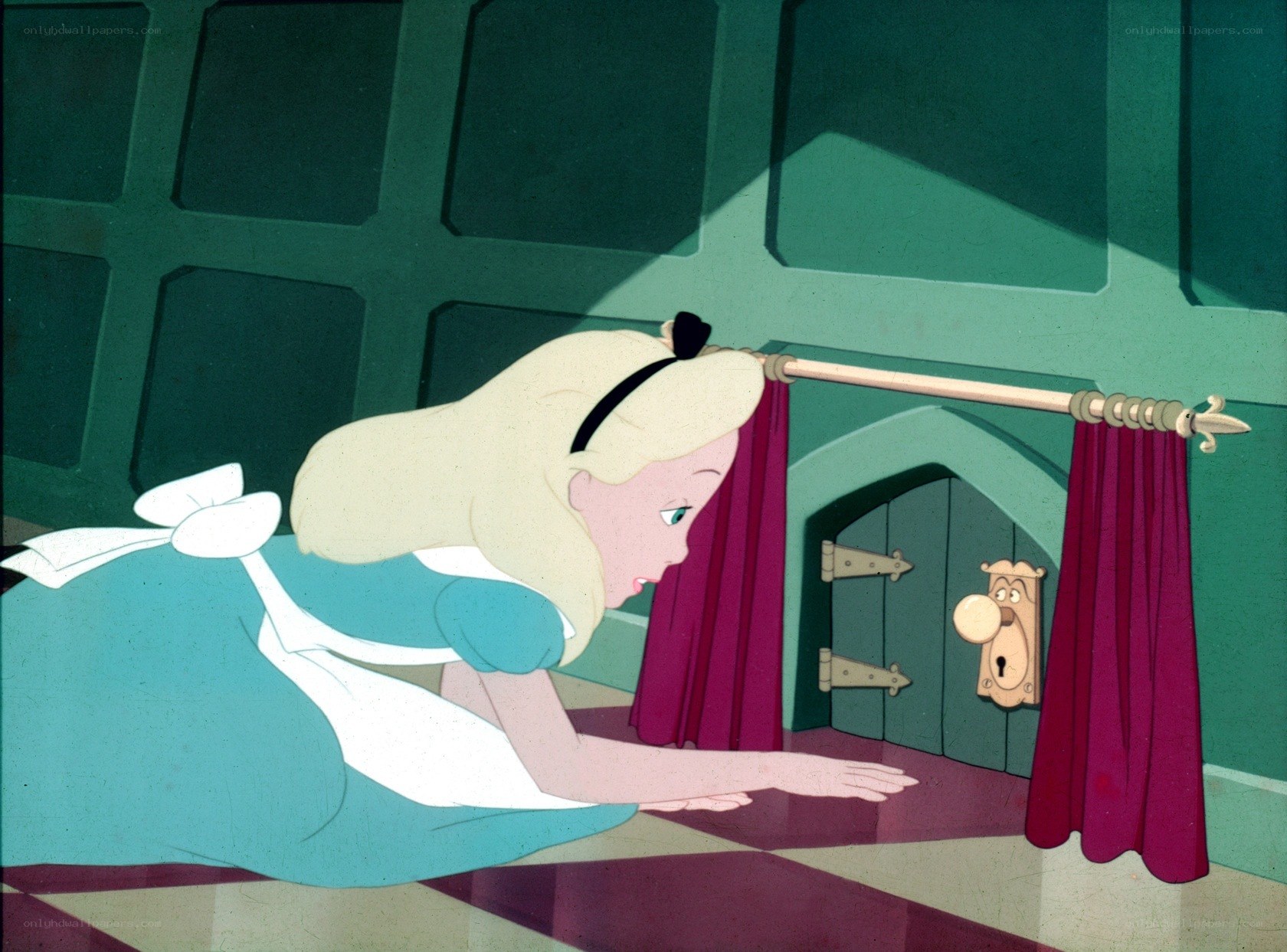 Alice at a tiny door