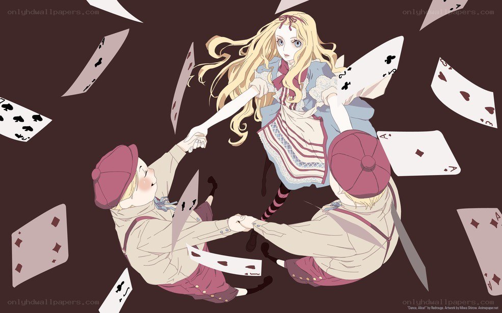 Alice dancing with card soldiers
