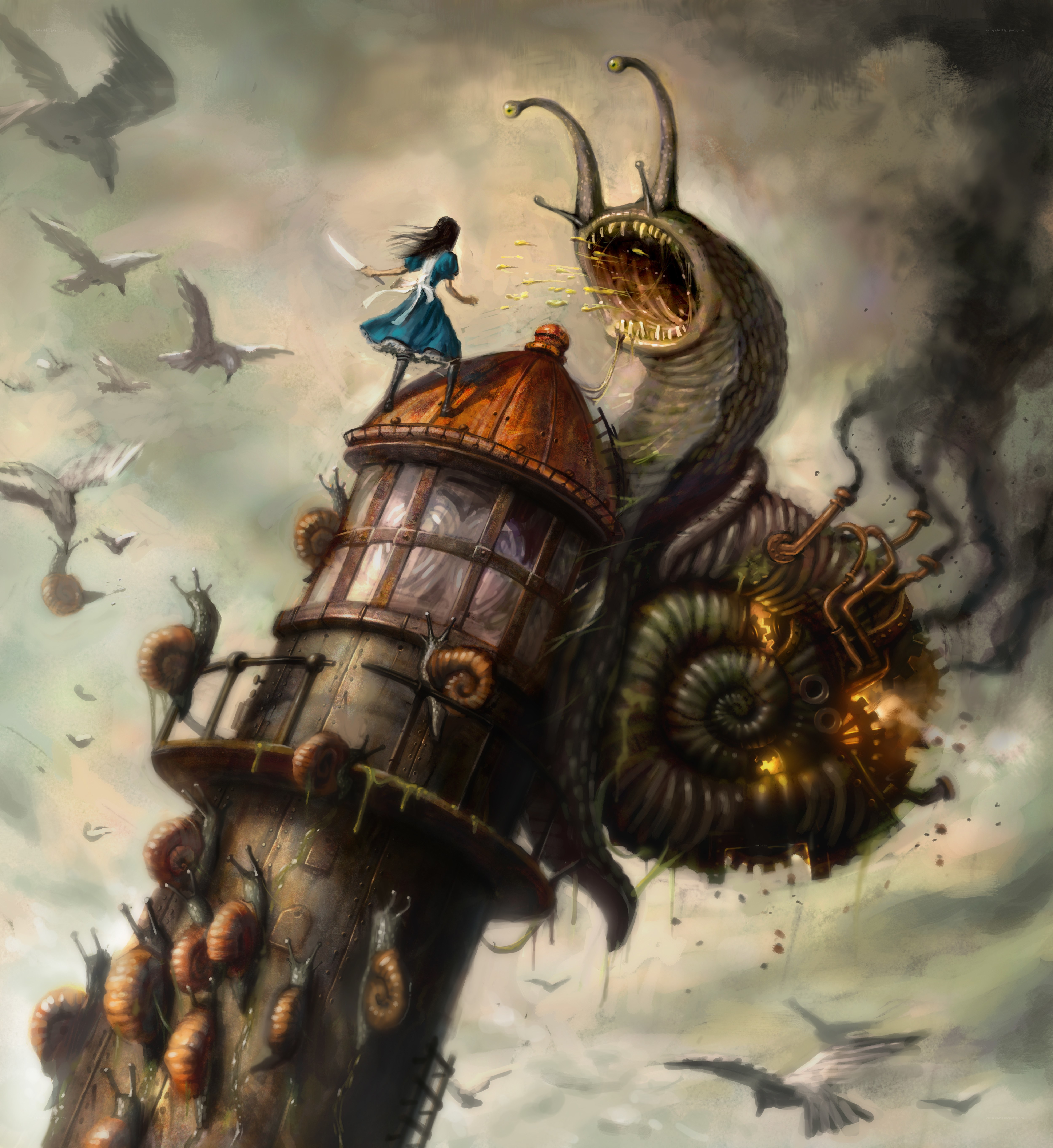 Alice fights giant snail monster