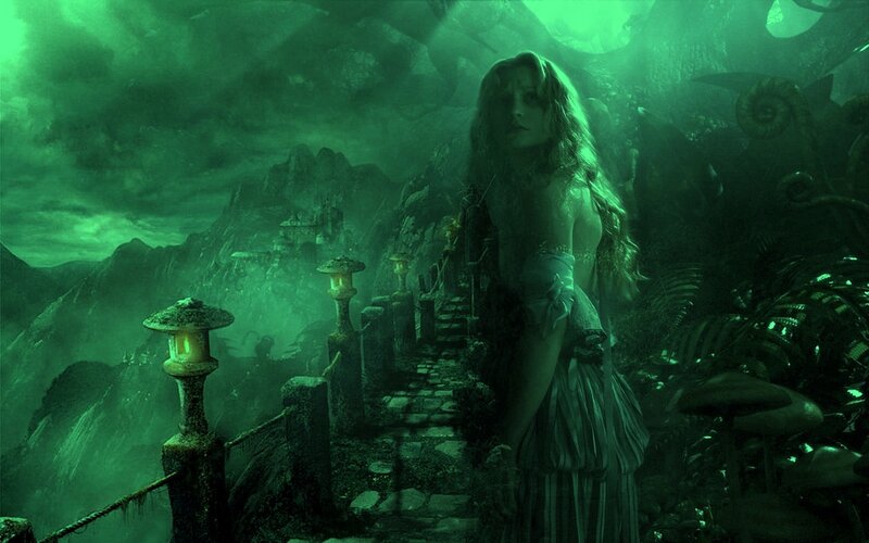 Alice in a green fantasy world
