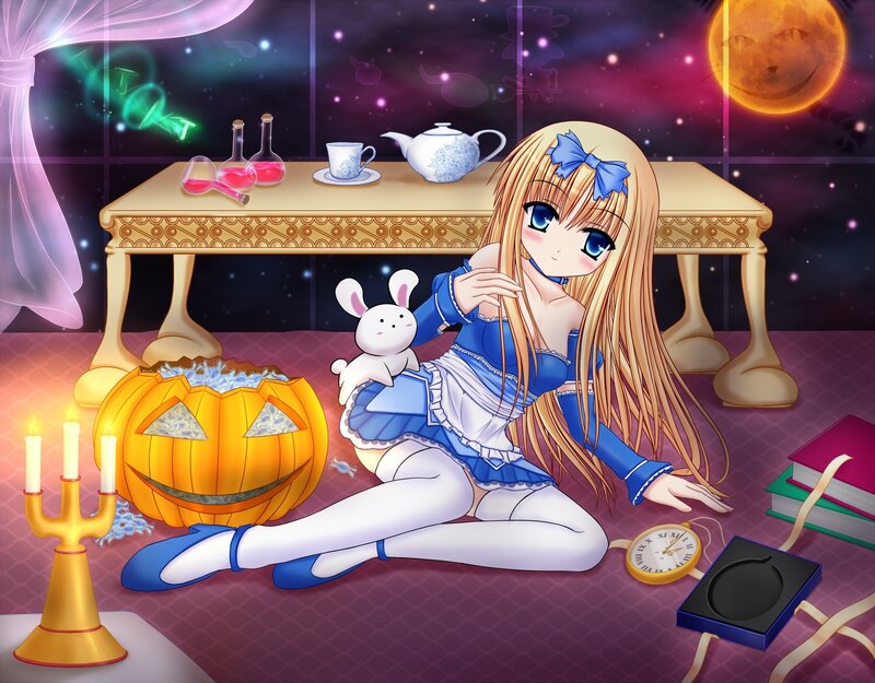 Alice in a Halloween scene