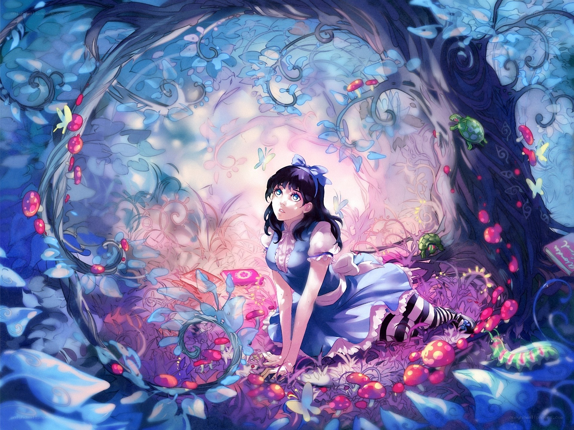 Alice in a whimsical forest