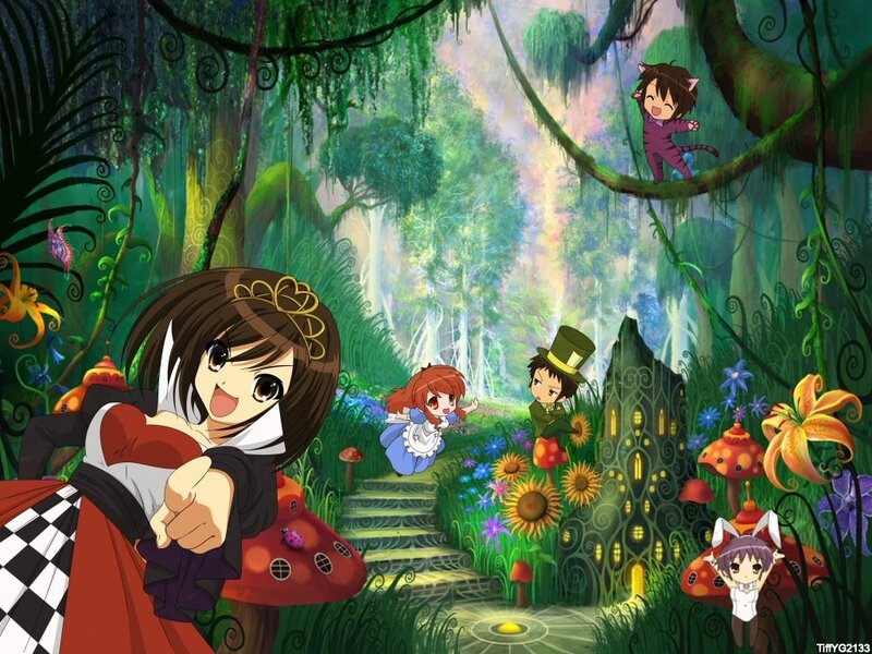 Alice in a whimsical forest