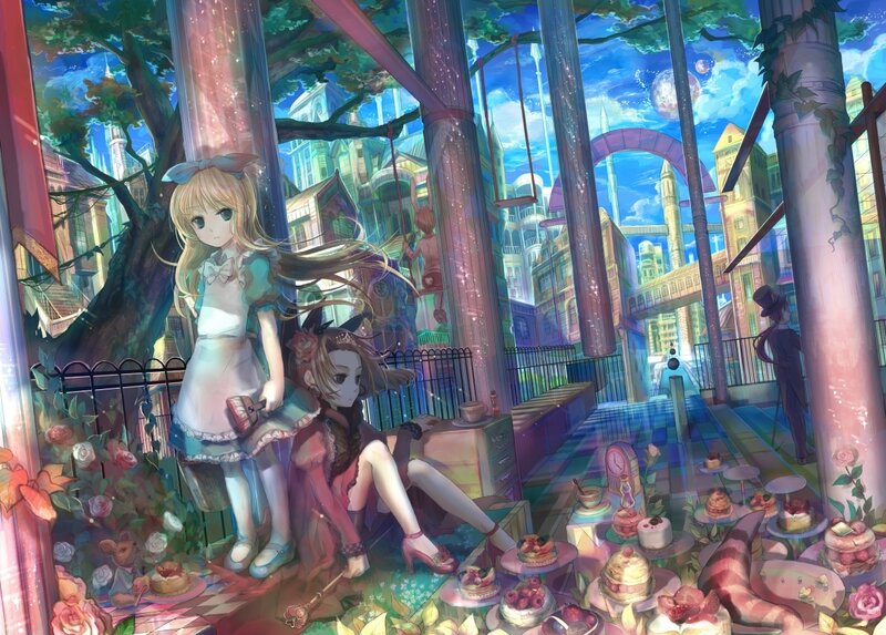 Alice in a whimsical garden