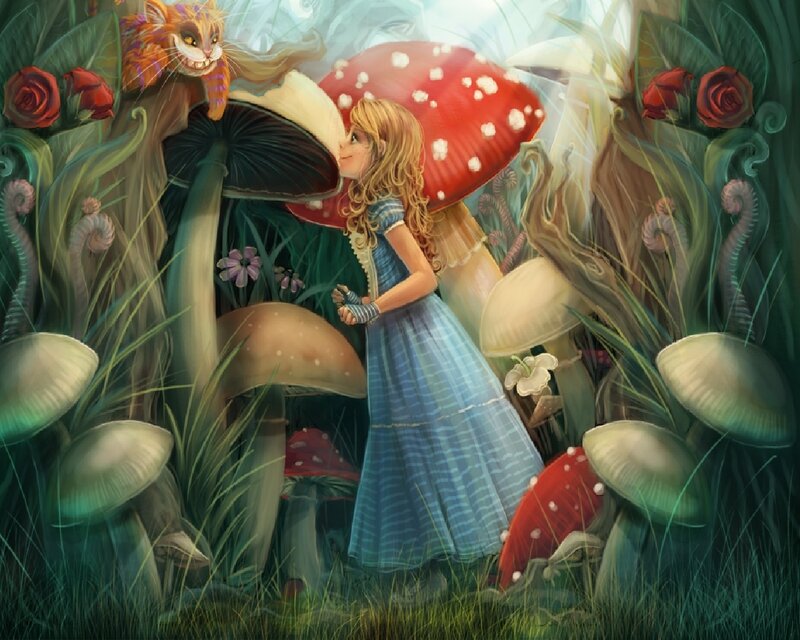 Alice in Mushroom Forest — Blue, Whimsical