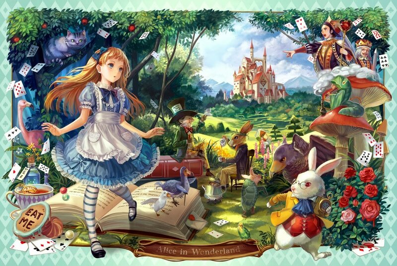 Alice in Wonderland — Blue, Whimsical, Afternoon, Illustration, Cheshire Cat